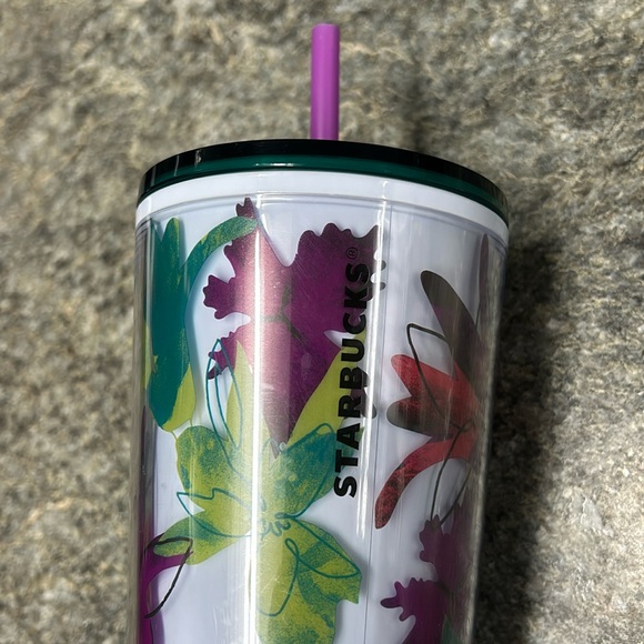 Starbucks 2022 Floral Venti Tumbler Cup with Original 24oz 710 ml Lid and Straw - Picture 3 of 10